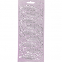 Stickers - 10x23 cm - Silver - Pärlemor Rosa - Fjädrar