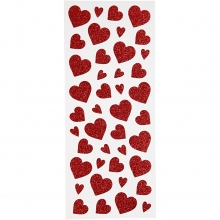 Glitterstickers 10 x 24 cm Röd Hjärtan 2 ark Klistermärken