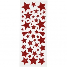 Glitterstickers 10 x 24 cm Röda Stjärnor 2 ark Klistermärken