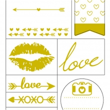Stickers 10 x 24 cm ca. 14 st Guld Love Klistermärken