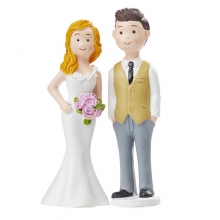 Bröllopspar Miniatyr. Bruden håller i en brudbukett. Tårtdekoratione är uppdelad i två separata figurer.8,5 cm
