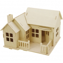 3D Pussel Hus med Terrass Höjd: 15 cm Plywood Träleksaker