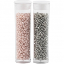 Seed Beads - 1,7 mm - Hål 0,5-0,8 mm - Ljusgrå och Dusty Rose - 2x7 g