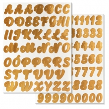 Stickers Klistermärken Bokstäver Alfabet och Siffror 2 ark Guld