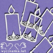 Fem beige chipboardljus med låga, cirka 6x3 cm, utlagda för visning.