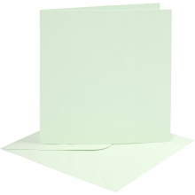 Kort och kuvert - 15,2x15,2 cm - Ljus Grön - 4 set