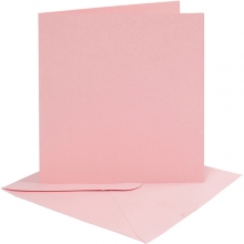 Kort och kuvert - 15,2x15,2 cm - Rosa - 4 set
