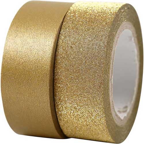 Washitejp B: 15 mm Copenhagen Guld Glitter Juldekorationer DIY