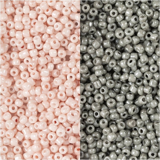 Seed Beads - 1,7 mm - Hål 0,5-0,8 mm - Ljusgrå och Dusty Rose - 2x7 g