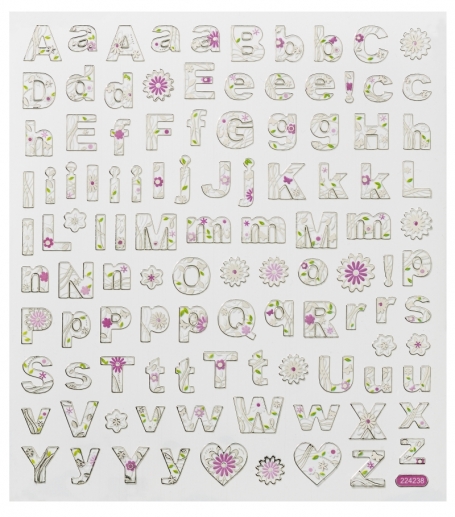 Alfabet Stickers - Blommiga Bokstäver - 17x15 cm