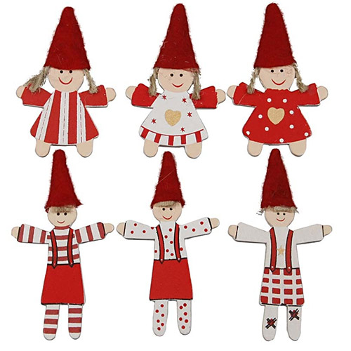 Träfigurer 6 st Christmas Elf Kids Juldekorationer DIY
