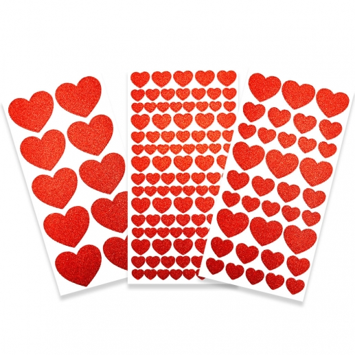 Glitter Stickers Röda Hjärtan 3 ark Klistermärken