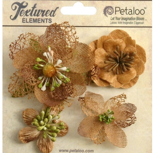 Tygblommor Petaloo Mixed Textured Blossoms Mocha 4 st