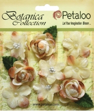 Tygblommor Petaloo Botanica Vintage Velvet Mini Flowers 9 st Ivory (with brown)
