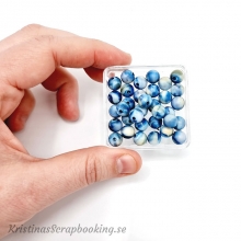 Akrylpärlor 8 mm Marble Blå 33 st till smyckestillverkning