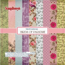 Paper Pad 12x12 ScrapBerrys Birds of Paradise 9 ark Scrapbooking Papper