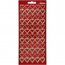Stickers - 10x23 cm - Guld - Röd - Hjärtan