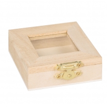 Liten Trälåda med Glaslock – Fyrkantig – 7 × 7 × 2,5 cm