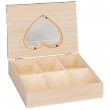 Träask Med Lock - 6 Fack - Hjärta - 24 x 18 cm