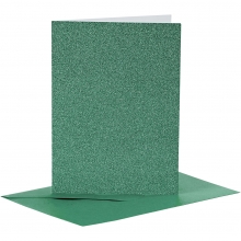 Kort och kuvert - A6 - Grön - Glitter - 4 set