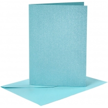 Kort och kuvert - A6 - Blå Pärlemo - 4 set