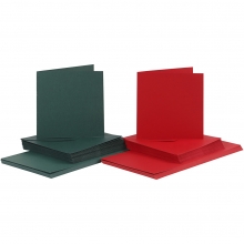 Kort och kuvert - Kortstl. 15x15 cm -  Grön/Röd - 50 set