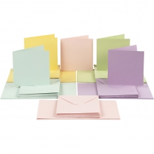 Kort och kuvert - Kortstl. 15x15 cm - Pastellfärger - 50 set