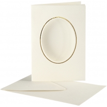 Passepartout Kort A6 Off White, Oval guldkant 10-pack Papper Kuvert Bröllop Kärlek