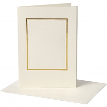 Passepartout Kort A6 - Off White, Rektangulär guldkant 10-pack