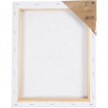 Förtryckt målarduk med robotmotiv på vit spännram, redo att målas.