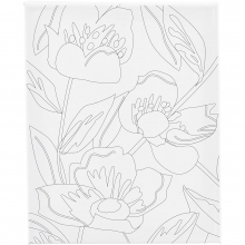 Förtryckt målarduk med vallmo på vit spännram, redo att målas.