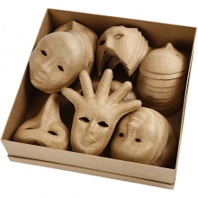 Dekorationsmasker av papier-maché - H: 12-21 cm - 60 st