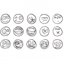 Gummistämplar Smiley 15 mixade Dia. 20 mm Stämpel Kloss
