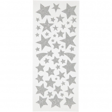 Glitterstickers - 10 x 24 cm - Silver Stjärnor - 2 ark