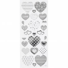 Stickers - 10x24 cm - Hjärtan - Silver