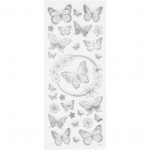 Stickers - 10x24 cm - Fjärilar - Silver