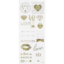 Stickers - 10 x 24 cm - ca. 14 st - Guld - Love
