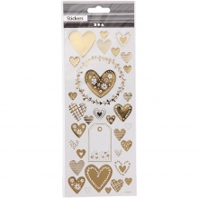 Stickers 10 x 24 cm ca. 33 st Guld hjärtan Klistermärken