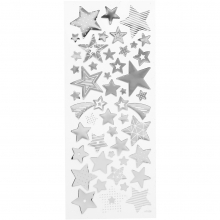 Stickers 10 x 24 cm ca. 52 st Silver stjärnor Klistermärken