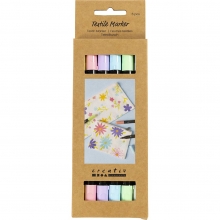 Förpackning med 6 textiltuschpennor i pastellfärger med dubbel spets.