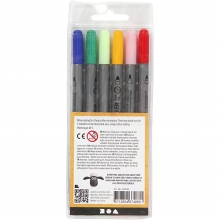 Textiltusch Mixade Färger spets: 2,3+3,6 mm 6 st Textilpenna