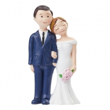 Bröllopspar Miniatyr. Bruden håller i en brudbukett. 8 cm