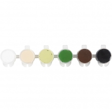 Plus Color hobbyfärg 6×5 ml, naturfärger, burkar och förpackning.