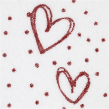 Hobbyfilt A4 Vitt Rött Glitter Hjärtan Prickar 10 ark Designfilt Mönster
