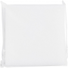 Vit skumgummiplatta 20x20 cm och 4,5 cm tjock, avsedd som underlag för nålfiltning.