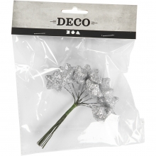 Dekorationsstjärnor på Stjälk Silver 12 st Granar Kottar Julpyssel