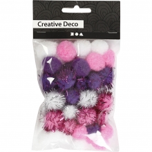 Pompong Dia 15 + 20 mm Vit, Lila, Rosa 48 st