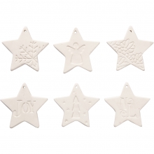 Stjärnor i terrakotta med tryck - 7x7 cm - 6 st