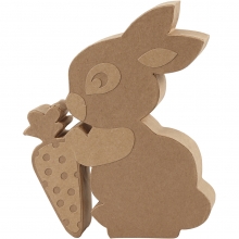 Papier-mache - Kanin med morot - H: 18 cm