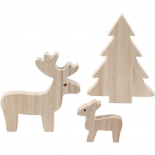 Hjort, gran & rådjur av trä H: 6+12+15 cm Djup 1,5 Juldekorationer DIY